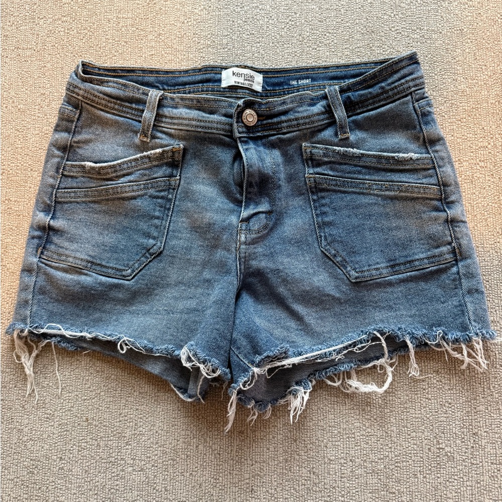 Kensie Blue Distressed Denim Jean Shorts
